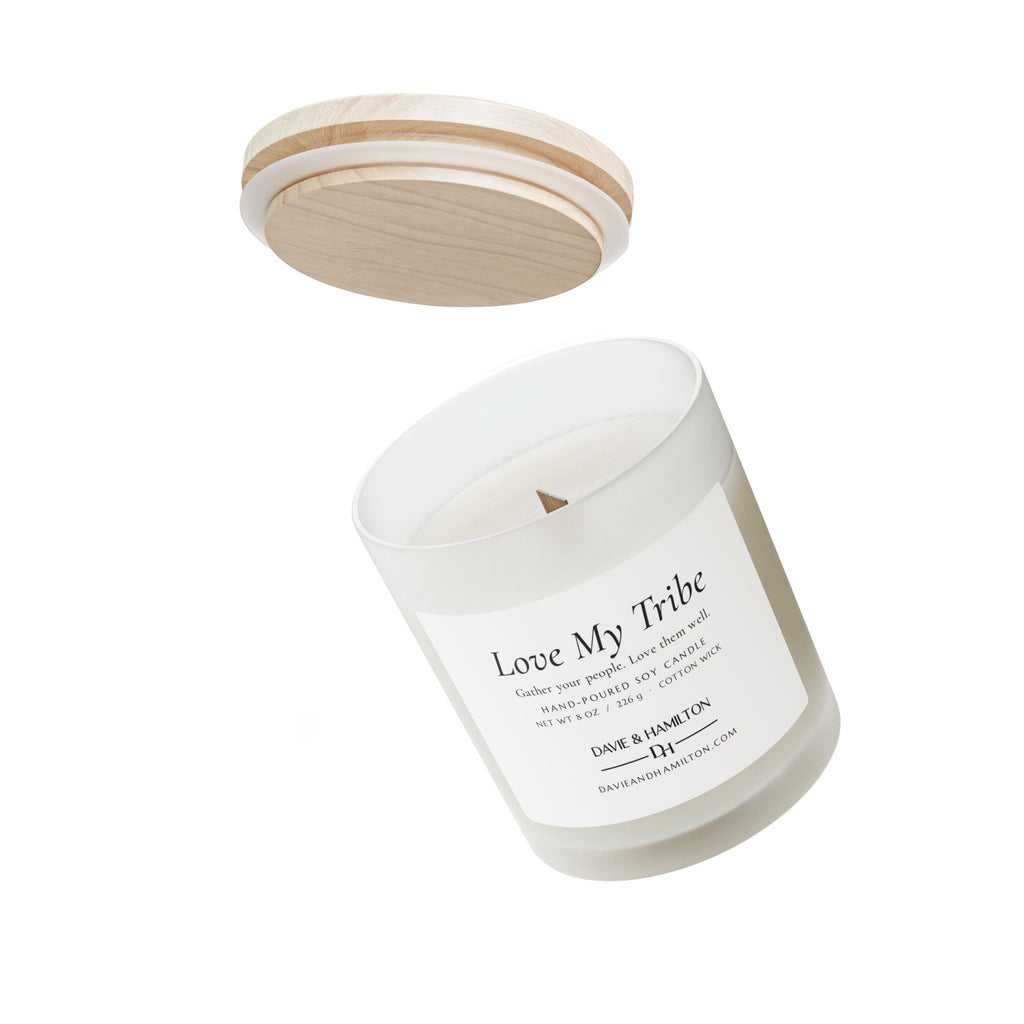 Love My Tribe Frosted Glass Candle — 11oz Personalized Scented Candle (Davie & Hamilton)